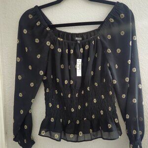 Madewell NWT size Medium black floral sheer blouse